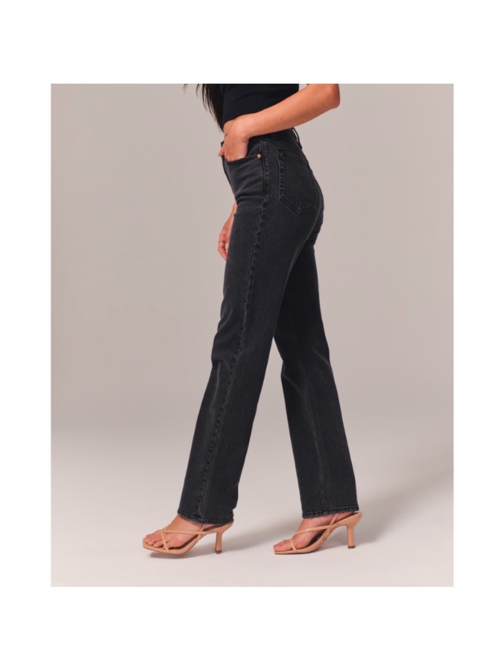 Abercrombie & Fitch 90’s Straight Ultra High Rise Curve Love Jeans Black 4 SHORT - Picture 2 of 7